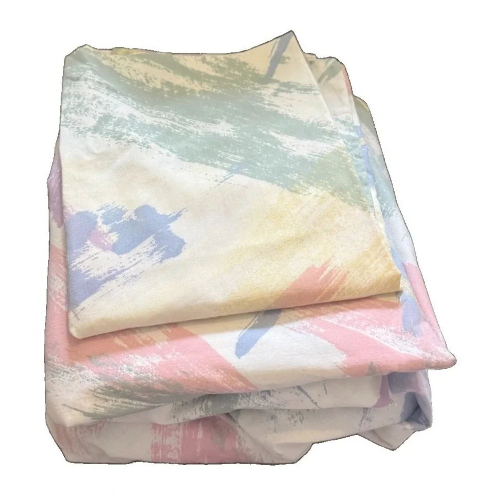 Vintage JCPenney Sheet Set Twin 3pc Set Watercolor Pink Blue Green